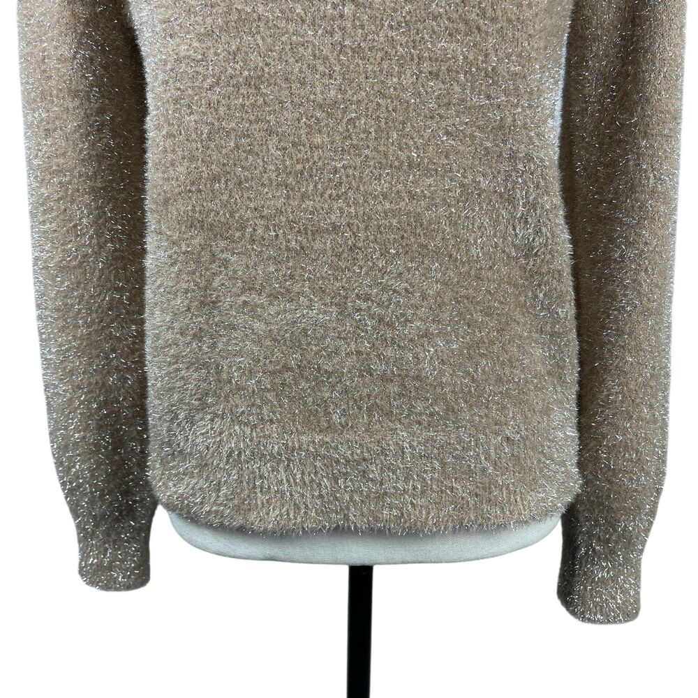 White House Black Market Metallic Tinsel Sweater Medium Champagne Long Sleeve - Picture 3 of 10